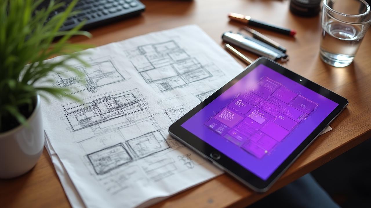 Croquis de design web moderne pour artisans parisiens
